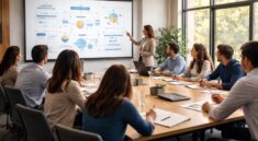 découvrez notre formation agence dédiée aux procédures de location, présentée sur écran de projection pour une meilleure compréhension et application pratique.