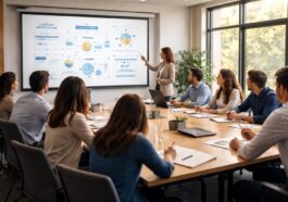 découvrez notre formation agence dédiée aux procédures de location, présentée sur écran de projection pour une meilleure compréhension et application pratique.