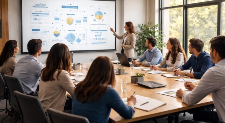 découvrez notre formation agence dédiée aux procédures de location, présentée sur écran de projection pour une meilleure compréhension et application pratique.