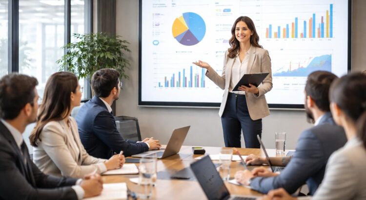 apprenez à vendre un mandat efficacement en présentant votre plan commercial sur écran de projection pour captiver et convaincre vos clients.