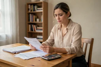 Jeune femme consultant des documents de location pour obtenir une aide au paiement de la caution de logement