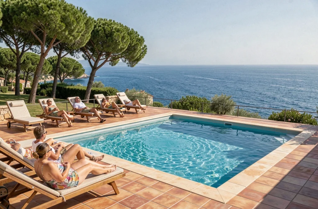 Résidence de tourisme avec piscine commune et vue sur la mer Méditerranée, représentant l'offre de Pierre et Vacances en PACA